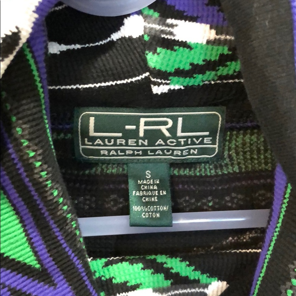 Ralph Lauren Active WOMENS Black, Purple and Green Aztec Henley Pullover Sz S - Picture 3 of 5